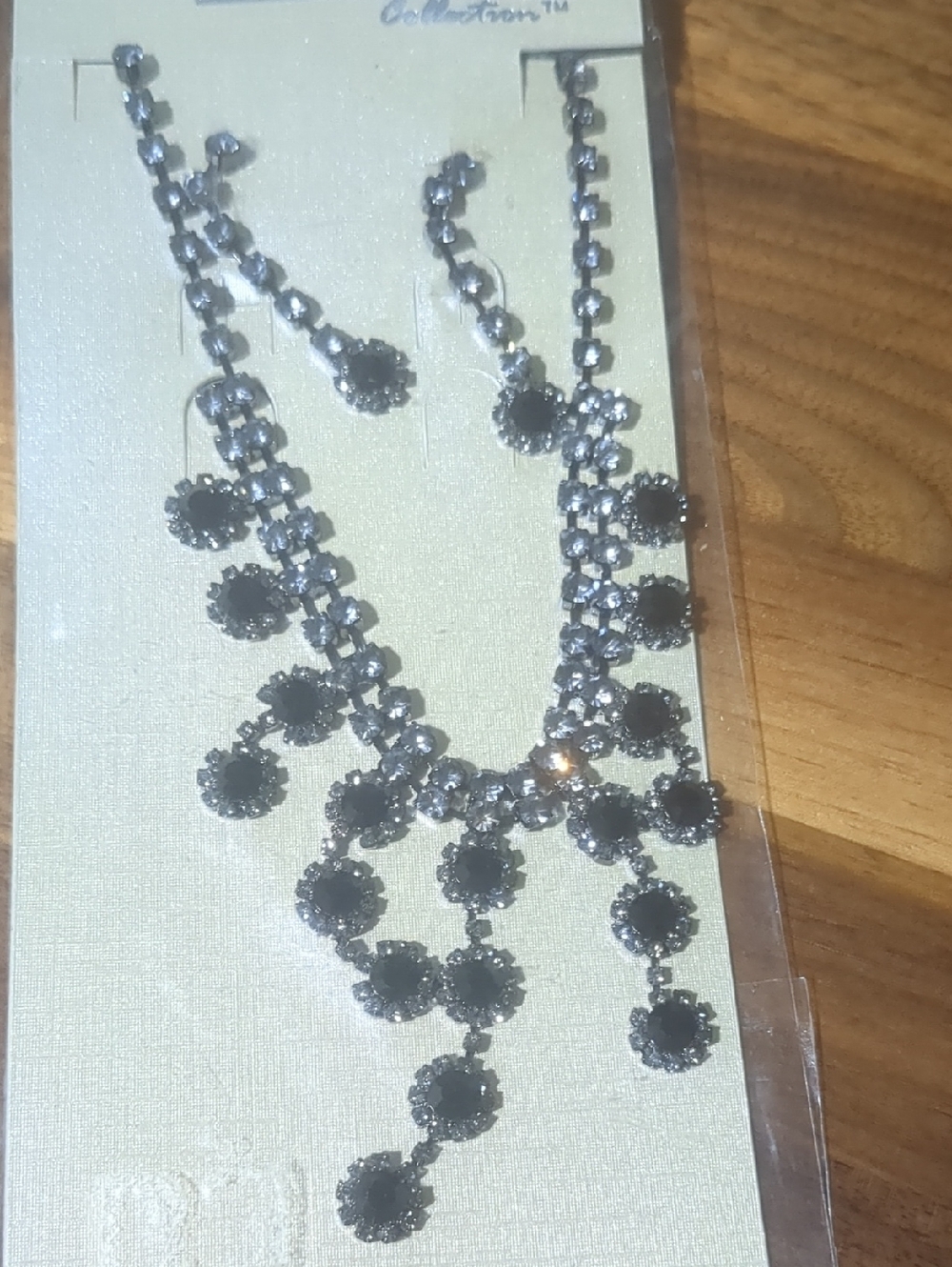 Black Crystal Statement Necklace with Matching Earrings